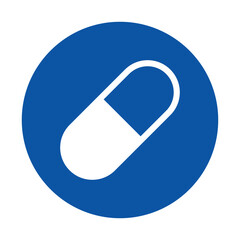 Simple Blue Medical Icon of a Pill on a Circle Background for Health Themes