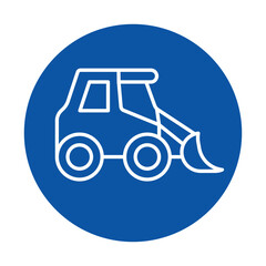 Blue Circle Icon of a Simplified Excavator for Construction and Machinery