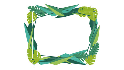 Obraz premium Creative vector banner with a border of exotic tropical palm and monstera leaves in various green shades