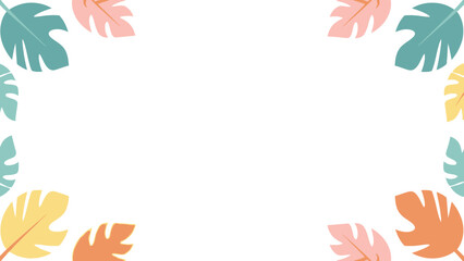 Dynamic tropical leaf vector design featuring a colorful array of exotic foliage creating a decorative frame perfect for summer themes and playful backgrounds and invitations
