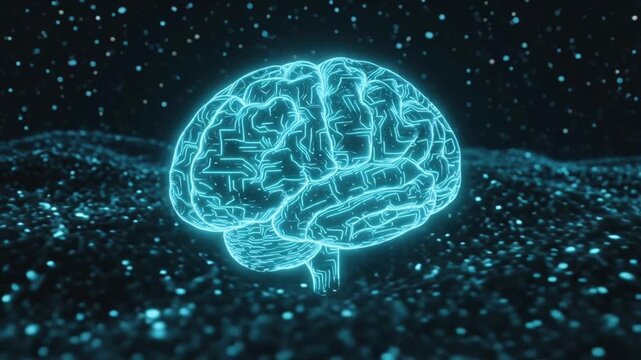 3d Animation of a human brain electrical activity Digital model human brain. Brain scan technology. Neurosurgery diagnostic HEALTHCARE Information. SCIENCE, ENGINEERING. ARTIFICIAL INTELLIGENCE - Powered by Adobe