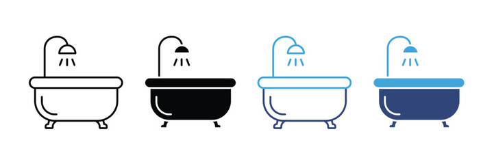 Set of bathtub icons with shower. bathtub icon set. vector illustration
