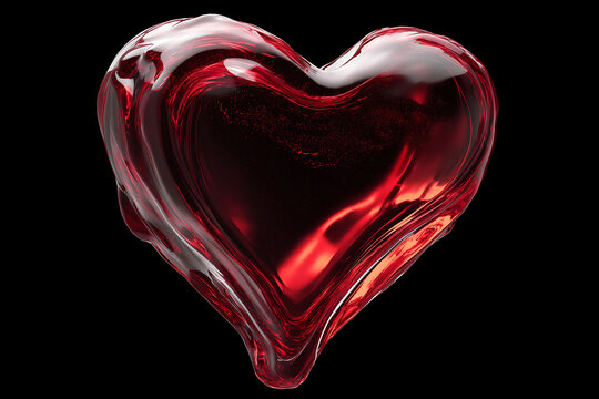 Cartoon heart symbol resembling red liquid chrome
