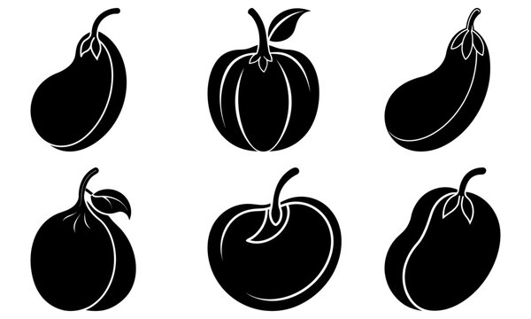 Fresh vegetable assortment in silhouette style, perfect for healthy eating promotions and vegetarian themed designs or restaurant menus, scalable for any use