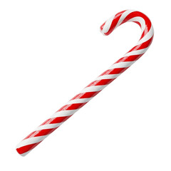 Candy cane isolated on transparent background &ndash; red and white striped curved stick with glossy surface. 