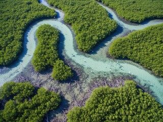 Aerial View of Meandering River Through Lush Green Forest