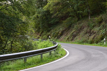 long country road curve in summer forest of the Eifel
