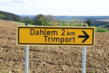 way sign to Dahlem and Trimport in Germany
