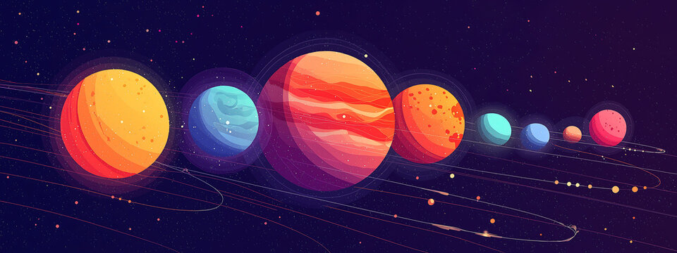 Colorful cartoon planets in space