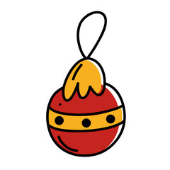 Red and gold Christmas ball ornament vector. Stylized red Christmas ball with gold details perfect for holiday graphics, winter themes, tree decorations, and seasonal vector illustrations.