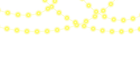 Yellow christmas lights garland isolated on transparent background