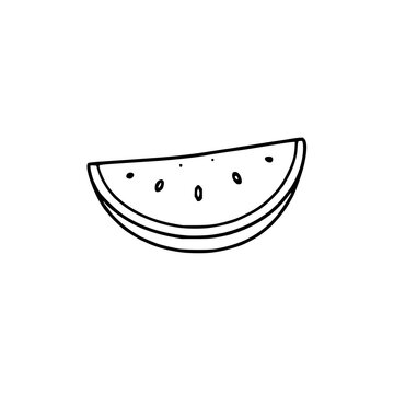 Simple watermelon slice outline ideal for summer menus, fruit graphics, food branding, and refreshing snack illustrations.