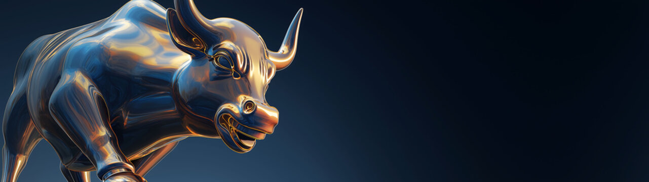 Futuristic glass bull on premium financial advisory website hero background