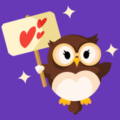 Thick, affectionate cartoon owl mascot.
