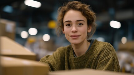A community leader organizing boxes of donated food inside a busy distribution center, directing volunteers with clarity and encouragement — humanitarian coordination, community service leadership,