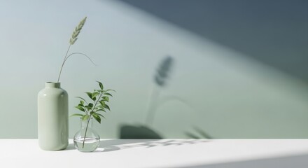 Modern minimalist product mockup with greenery and soft shadows for lifestyle branding