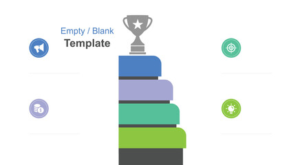 Editable Empty Step Infographic with Trophy, Idea Bulb, Target, Loudspeaker and Coin Icons