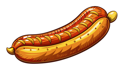 Very beautiful semi-realistic vector illustration of a single German bratwurst sausage, featuring a perfectly cooked, golden-brown exterior with detailed texture, isolated on a clean white background.