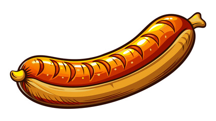 Very beautiful semi-realistic vector illustration of a single German bratwurst sausage, featuring a perfectly cooked, golden-brown exterior with detailed texture, isolated on a clean white background.