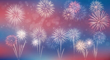 Abstract Colorful Fireworks Digital Illustration. Festive Bokeh Lights And Sparkles Background. Vibrant Celebration Fireworks Art Display.
