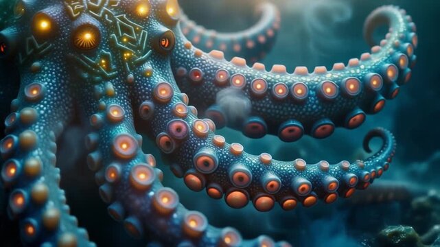 Majestic Octopus in the Deep A Detailed Marine Life Illustration
