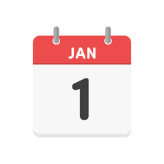 1月1日･JAN 1の日めくりカレンダーのアイコン - 1/1の日付入りのシンプルな赤い英語の暦