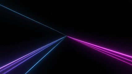 Dynamic abstract background with glowing neon light trails in vibrant blue and purple hues, forming futuristic geometric patterns on a dark backdrop, ideal for digital art and tech themes - Powered by Adobe