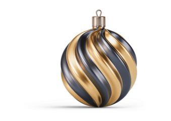 Black and gold spiral christmas ornament isolated on transparent background