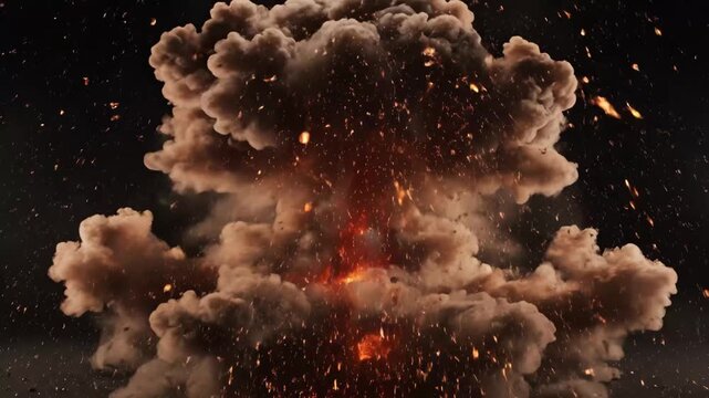 Dramatic Fiery Explosion - A dramatic orange explosion erupts against a dark background, showcasing a fiery center and textured smoke clouds.