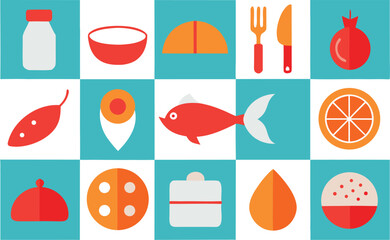 Vector icons collection fresh seafood culinary fish food ingredients illustration eps