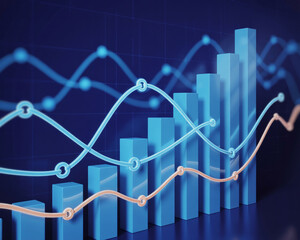 3D Bar Graph and Line Charts Showing Financial Data Trends