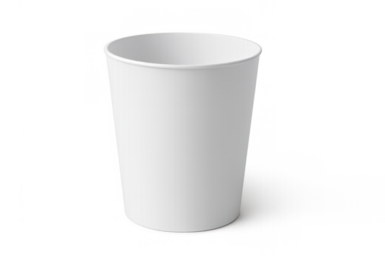 White paper cup standing on a transparent background, perfect for showcasing drink designs and branding mockups