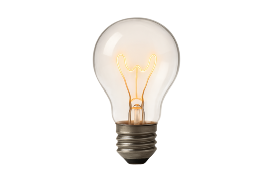 Light Bulb. Illuminated Glowing. Idea Creativity. An illuminated incandescent light bulb glowing brightly, isolated as a PNG clip art on a transparent background