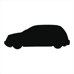 Black silhouette of a modern sport utility vehicle or crossover car, side profile view. A simple graphic icon for transportation concepts