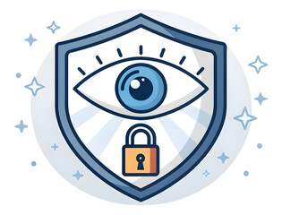 Shield icon with an all-seeing eye and a security padlock representing digital privacy and online protection
