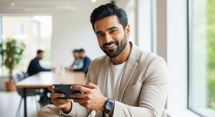 Young corporate man using smartphone