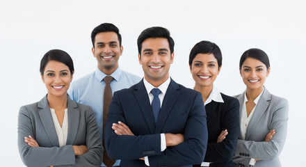 corporate men and women standing confidently