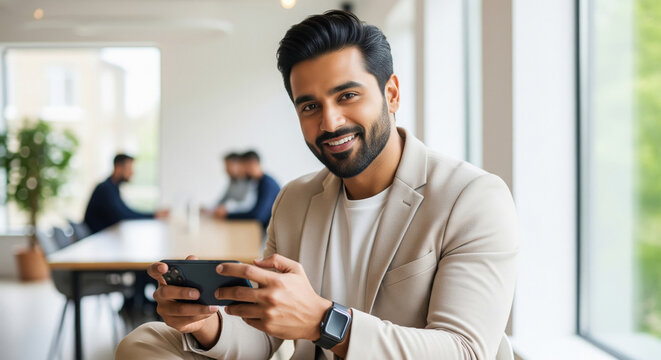 Young corporate man using smartphone