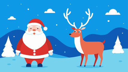 Santa and reindeer in winter landscape