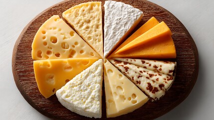 Artfully arranged cheese board featuring a variety of dairy delights