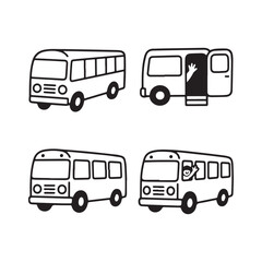 Vector School Bus and Minibus Icons Passenger Transport Vehicle Collection Set.