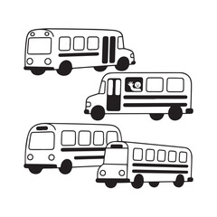 Vector School Bus and Minibus Icons Passenger Transport Vehicle Collection Set.