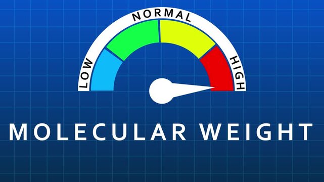 Molecular weight gauge displaying low normal and high values on a blue grid background meter indicator