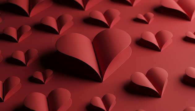Vibrant Red Paper Hearts Pattern Romantic Love Celebration Background