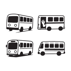 Vector School Bus and Minibus Icons Passenger Transport Vehicle Collection Set.