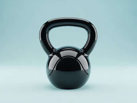 Shiny black kettlebell weight for fitness and strength training - Powered by Adobe