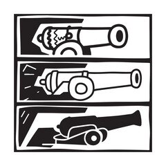 Vintage Cannon Vector Graphics Collection Historical Artillery Silhouettes for Design Projects.