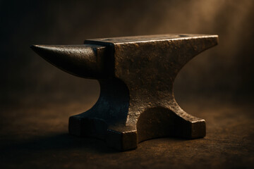 Close-up of a rustic anvil on a dark background, ready for blacksmithing