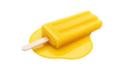 Isolated melting yellow fruit ice cream stick, popsicle, summer refreshing frozen treat