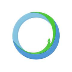 Blue and green 3d circular arrow icon representing refresh, cycle, process